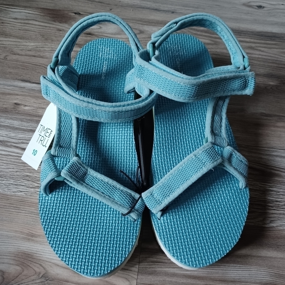 Time and Tru Women's Platform Nature Sandal Blue